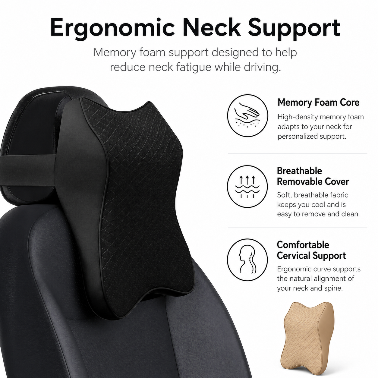 Memory Foam Car Neck Pillow | Ergonomic Headrest Support